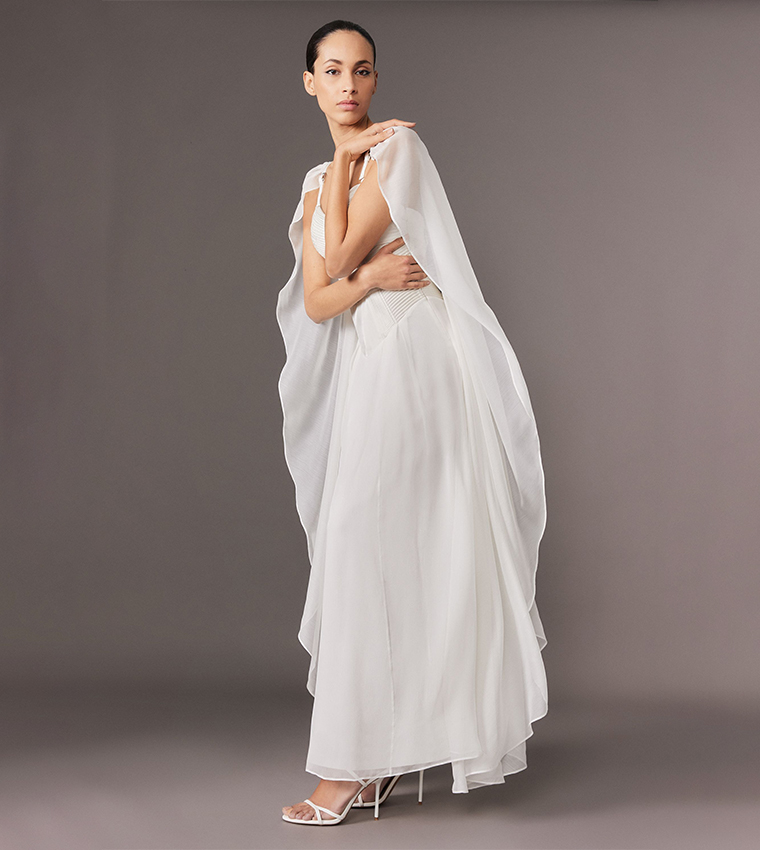 Corset Detail Georgette Cape Maxi Dress