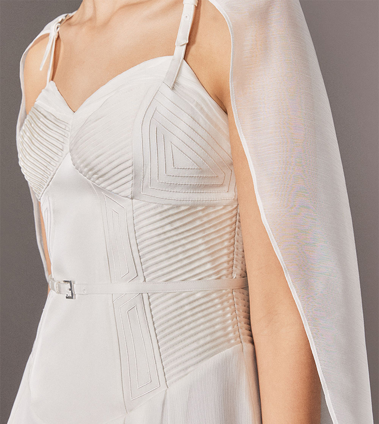 Corset Detail Georgette Cape Maxi Dress