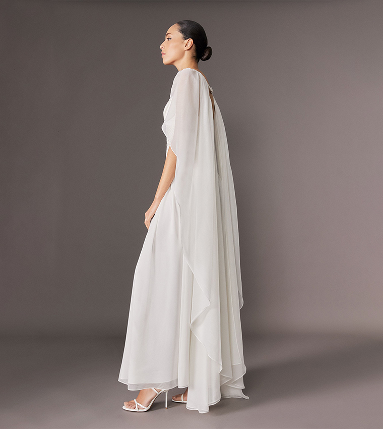 Corset Detail Georgette Cape Maxi Dress