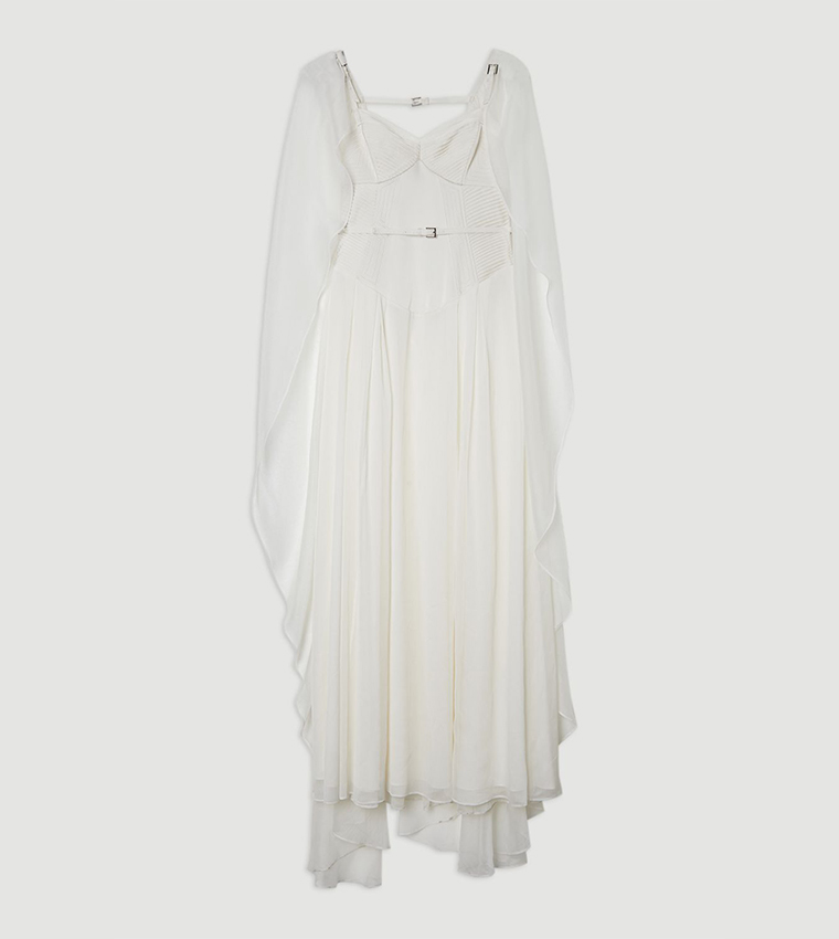 Corset Detail Georgette Cape Maxi Dress