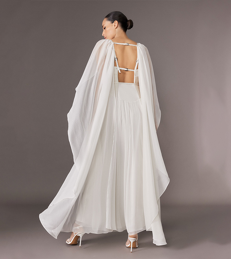 Corset Detail Georgette Cape Maxi Dress
