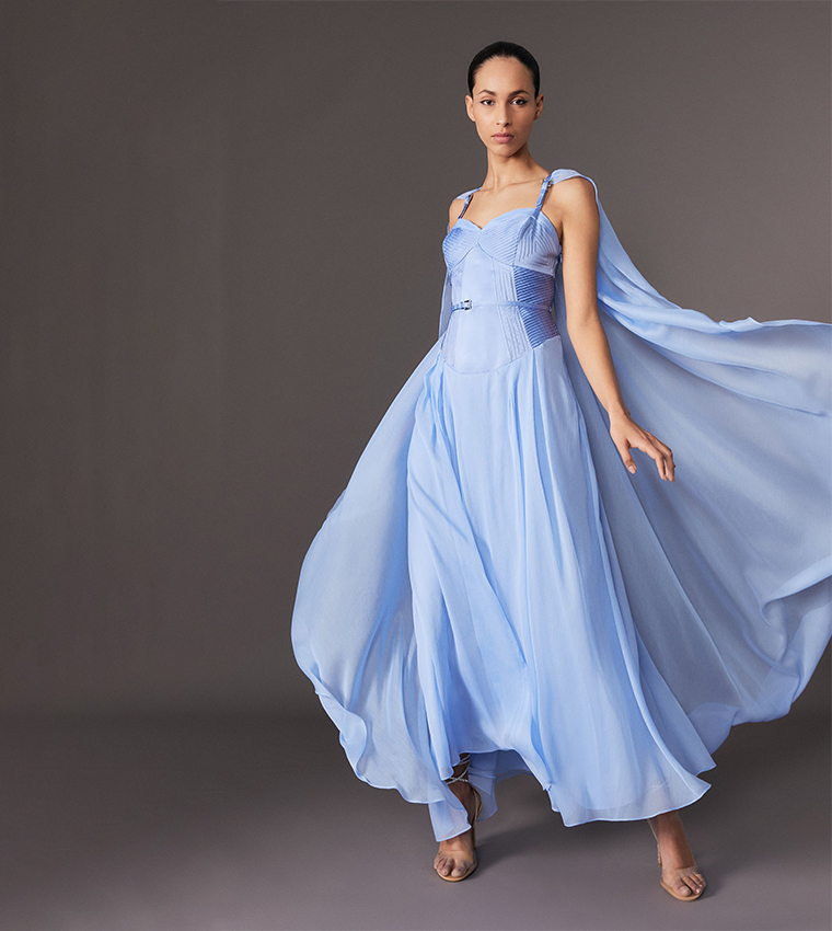 Tall Corset Detail Georgette Cape Maxi Dress