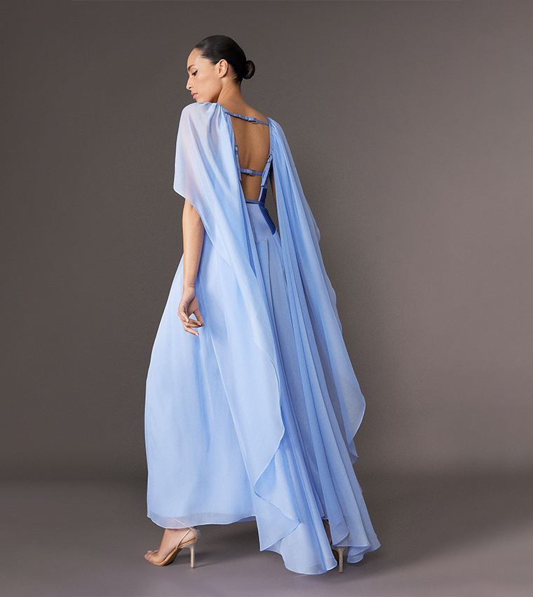 Tall Corset Detail Georgette Cape Maxi Dress