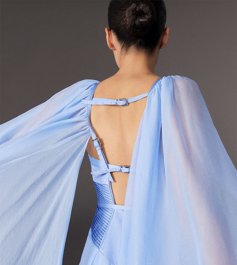 Tall Corset Detail Georgette Cape Maxi Dress