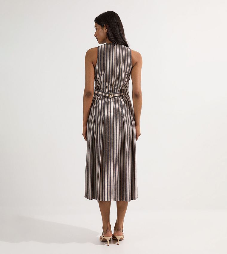 Buy Karen Millen Striped Linen Sleeveless Full Skirt Midi Dress In Multiple  Colors | 6thstreet Qatar