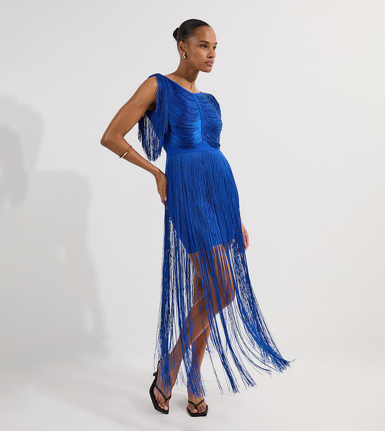 Maxi Draped Fringe Knitted Mini Dress