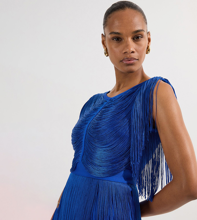 Maxi Draped Fringe Knitted Mini Dress