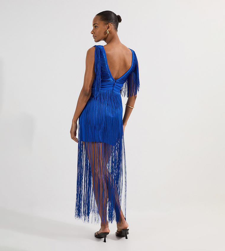 Maxi Draped Fringe Knitted Mini Dress