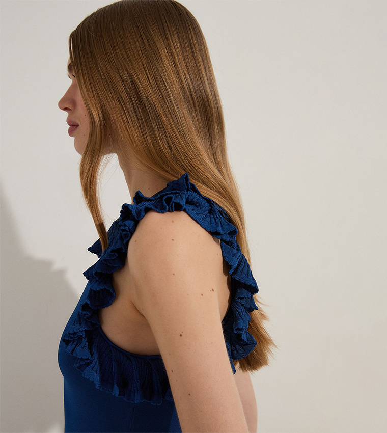 Ruffled Trim Knitted Maxi Dress
