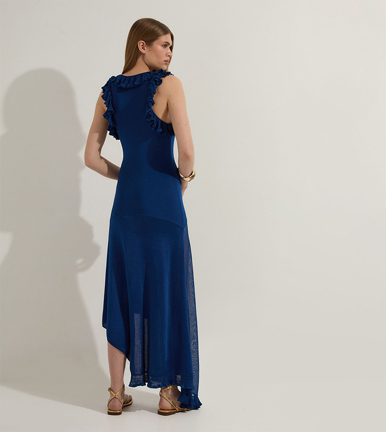 Ruffled Trim Knitted Maxi Dress