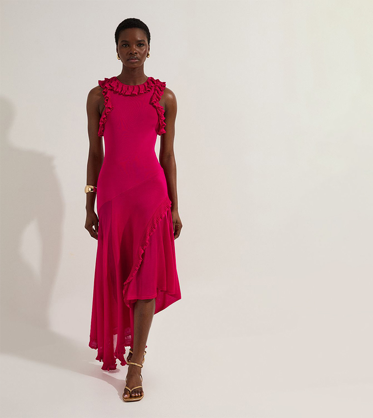 Ruffled Trim Knitted Maxi Dress