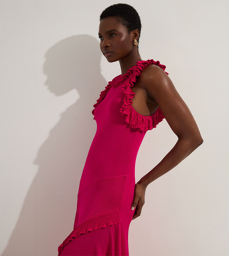 Ruffled Trim Knitted Maxi Dress