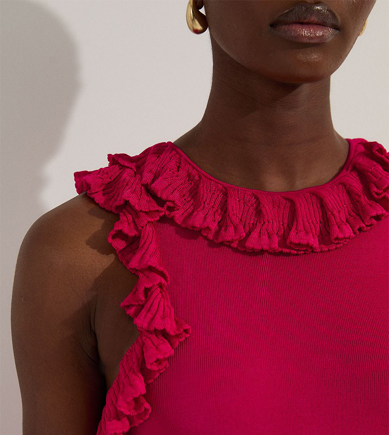 Ruffled Trim Knitted Maxi Dress