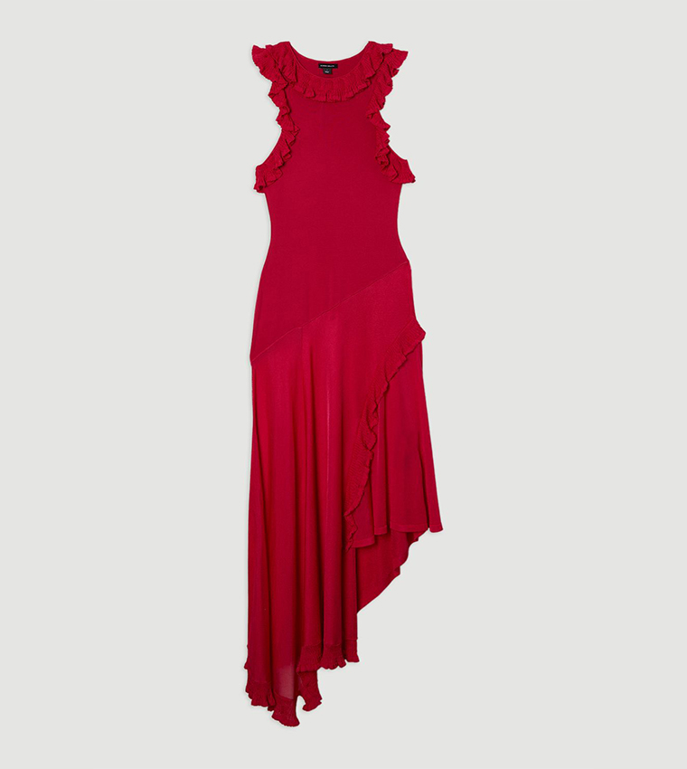 Ruffled Trim Knitted Maxi Dress