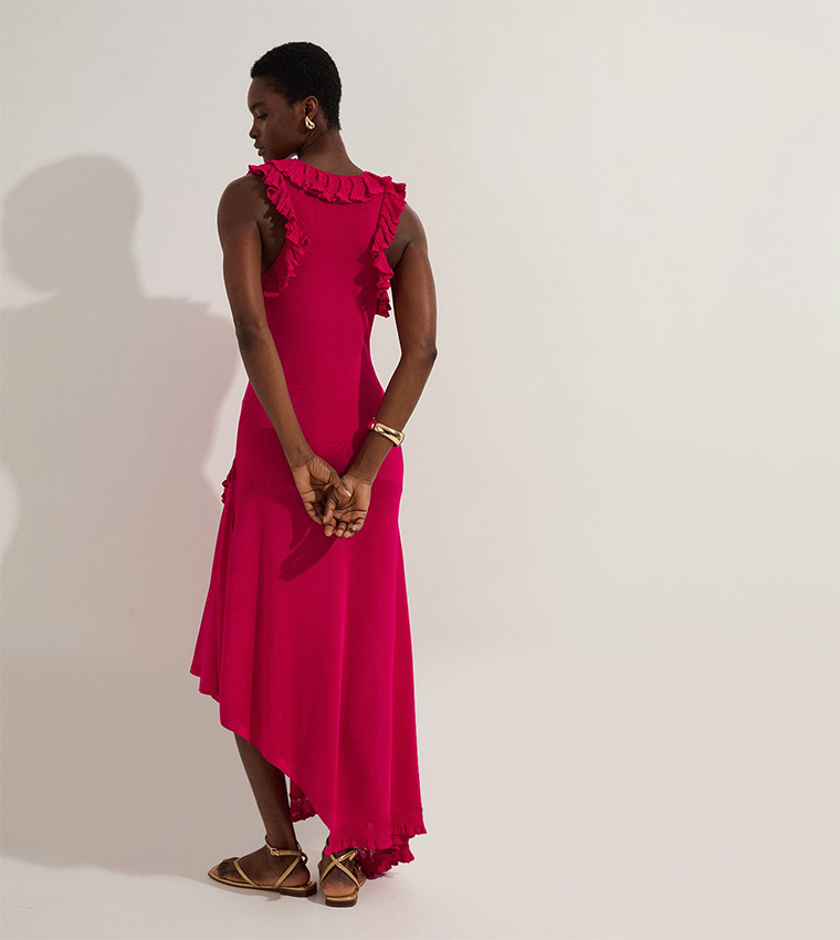 Ruffled Trim Knitted Maxi Dress