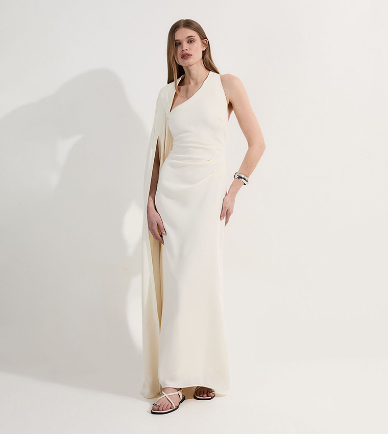 Soft Tailored Cape Sleeves Maxi Dress