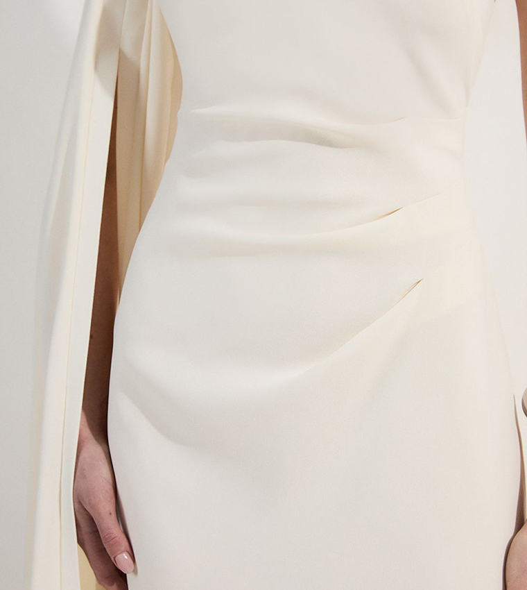 Soft Tailored Cape Sleeves Maxi Dress