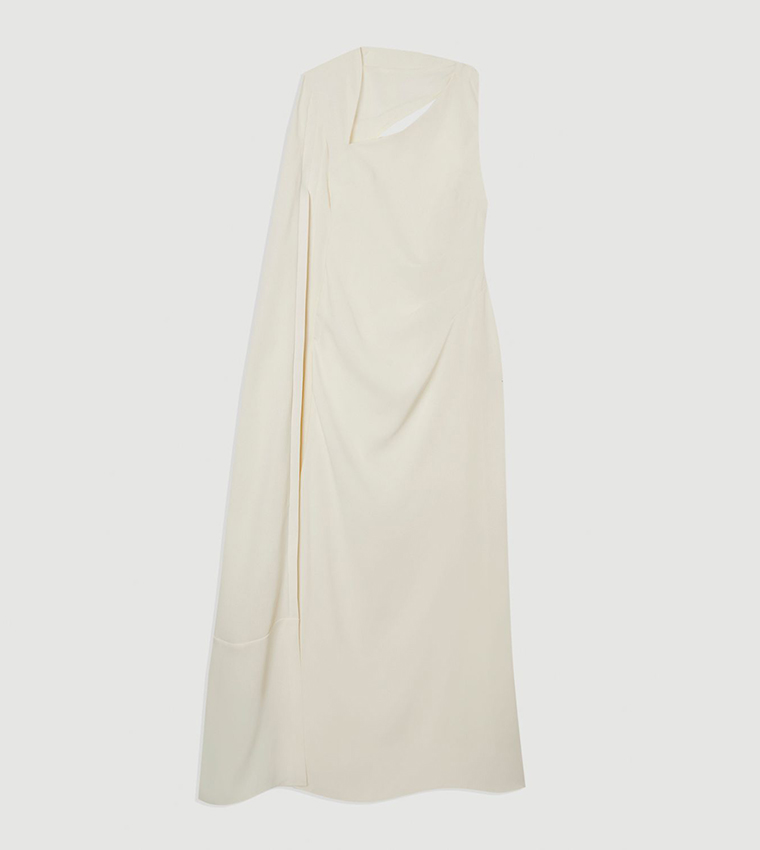 Soft Tailored Cape Sleeves Maxi Dress