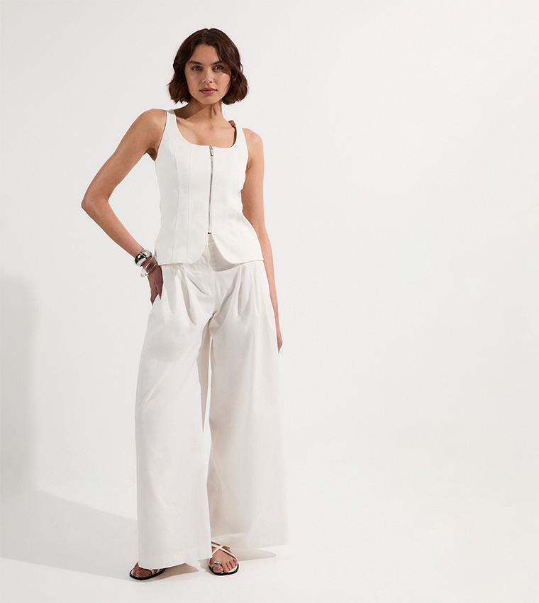 Buy Karen Millen Denim Peplum Wide Leg Jumpsuit In White