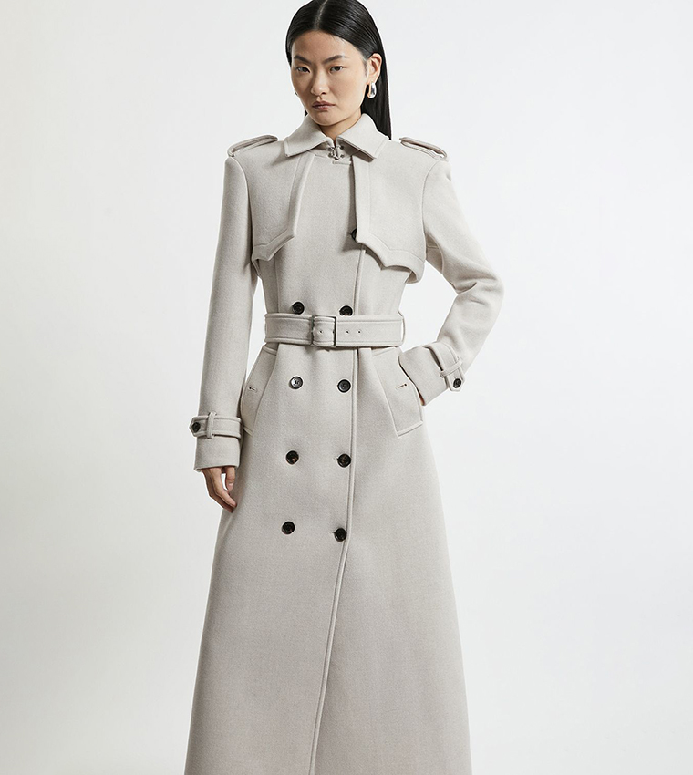 Buy Karen Millen Petite Italian Wool Tailored Belted Trench Coat
