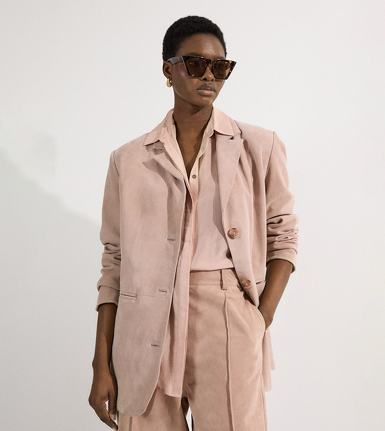 Suede Tailored Single Breasted Blazer