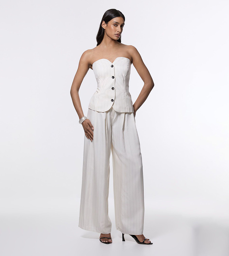 Buy Karen Millen Pinstriped Bandeau Corseted Tailored Wide Leg