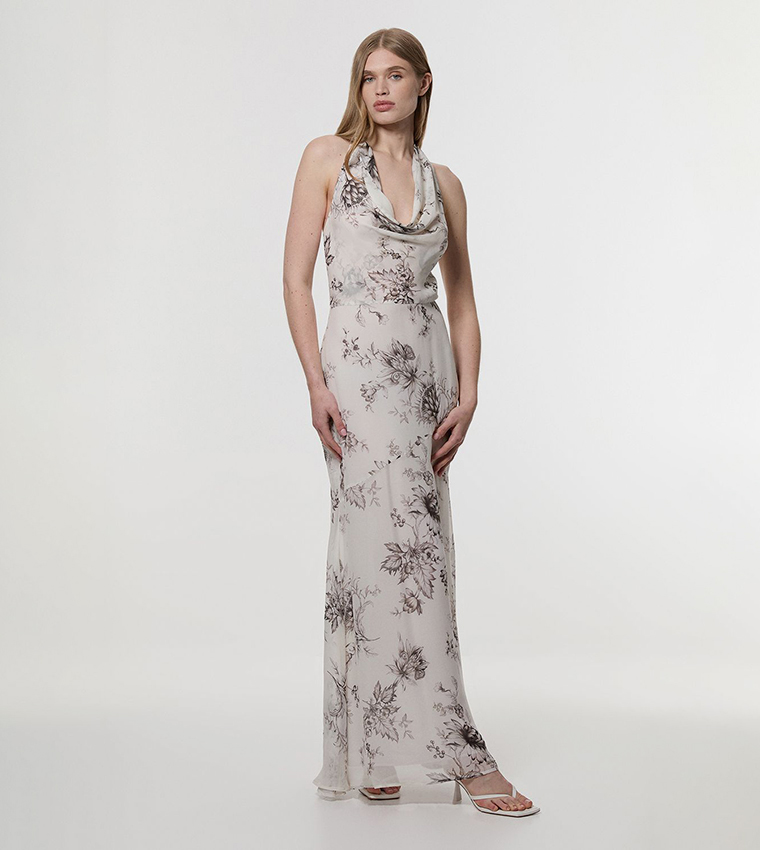 Buy Karen Millen Tall Sheer Sketchy Floral Woven Halter Neck Dress