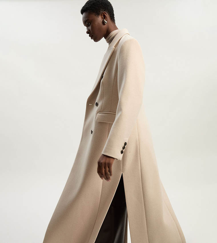 Petite Striped Wool Double Breasted Coat