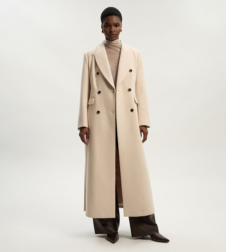 Petite Striped Wool Double Breasted Coat