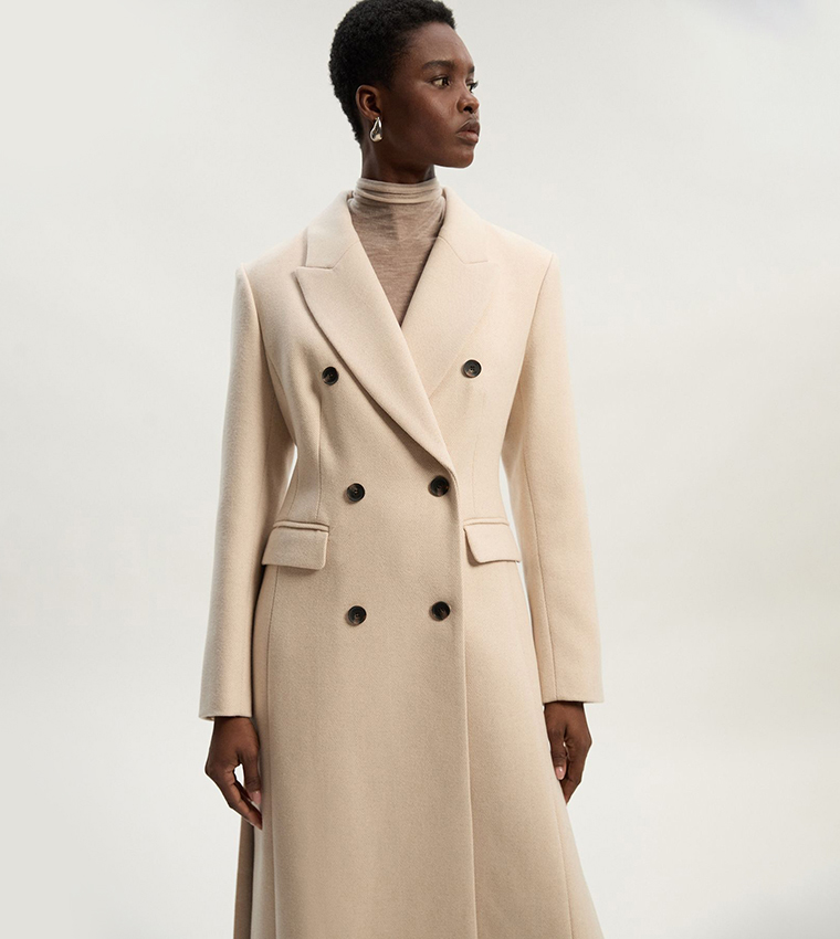 Petite Striped Wool Double Breasted Coat