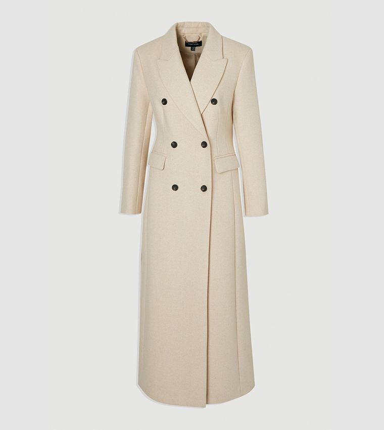 Petite Striped Wool Double Breasted Coat