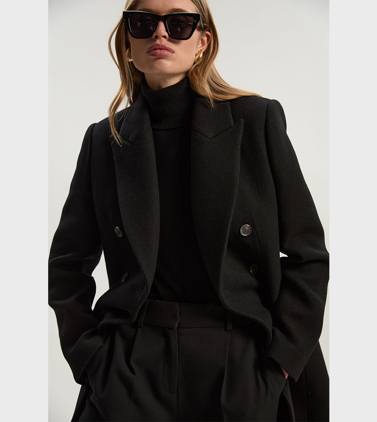 Double Breasted Tailored Wool Midi Coat