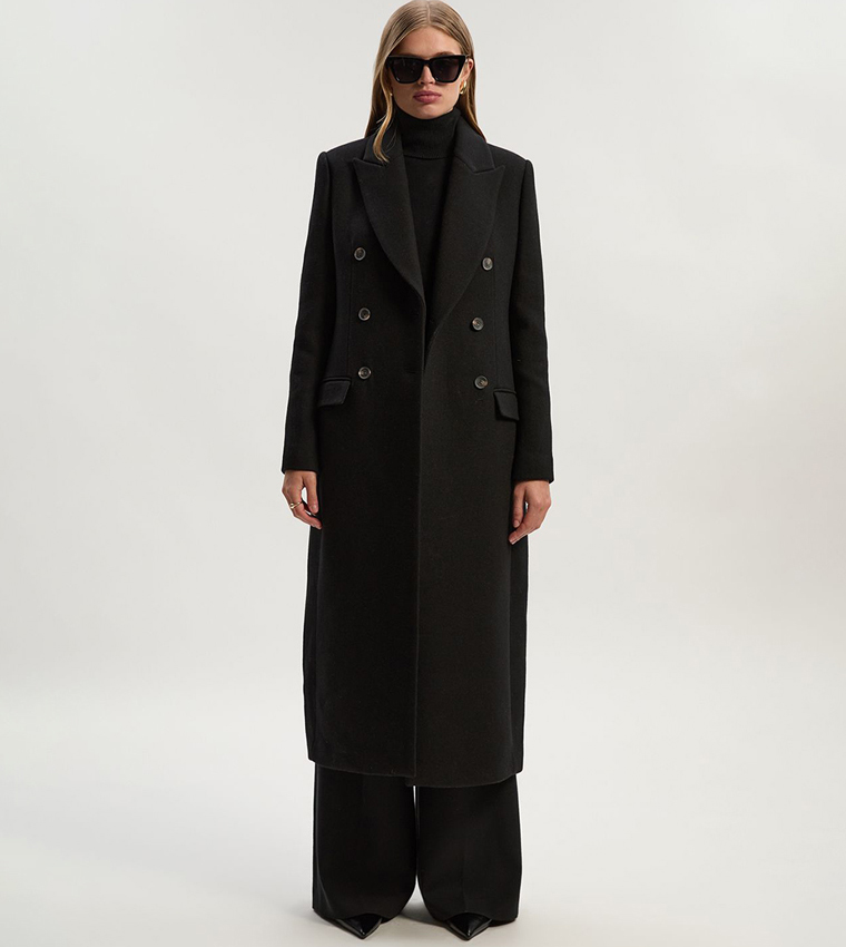 Double Breasted Tailored Wool Midi Coat