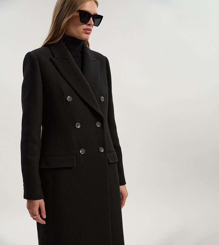 Double Breasted Tailored Wool Midi Coat