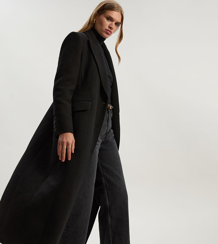 Wool Blend Tailored Fitted Maxi Coat