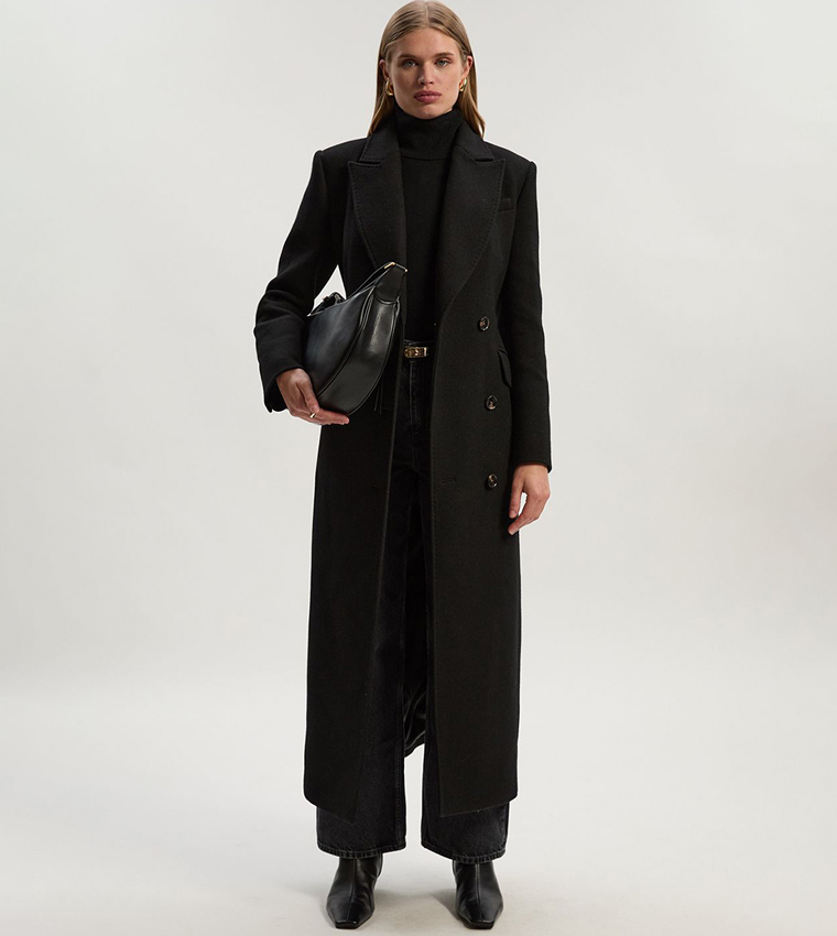 Wool Blend Tailored Fitted Maxi Coat