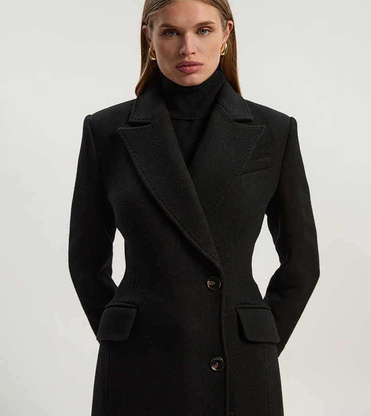 Wool Blend Tailored Fitted Maxi Coat