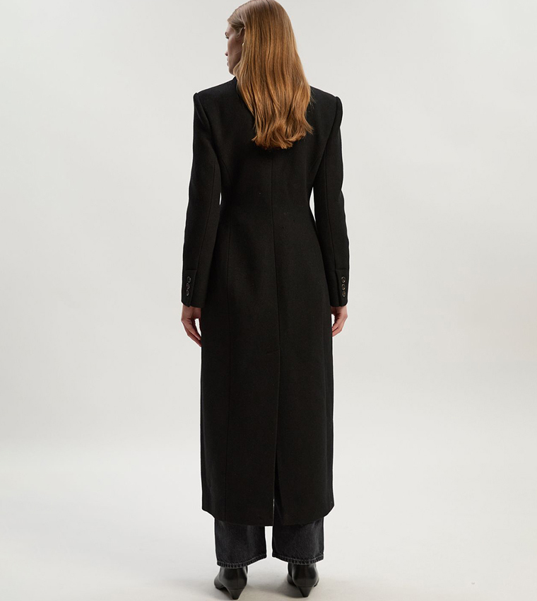 Wool Blend Tailored Fitted Maxi Coat