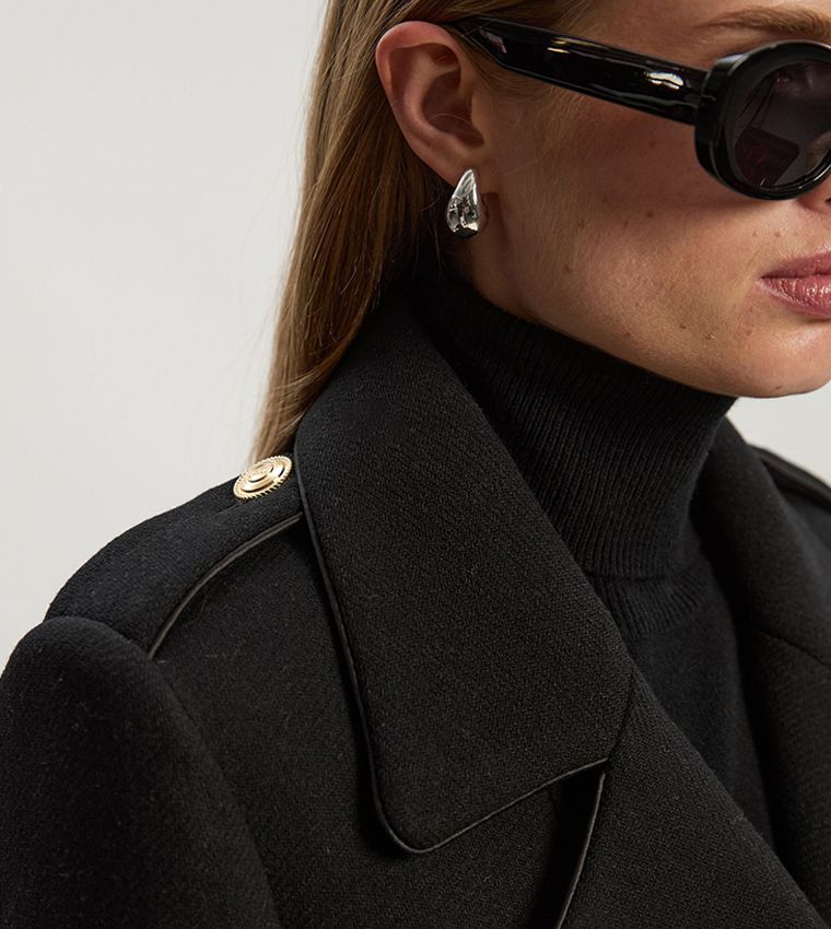 Double Breasted Military Tailored Wool Midi Coat