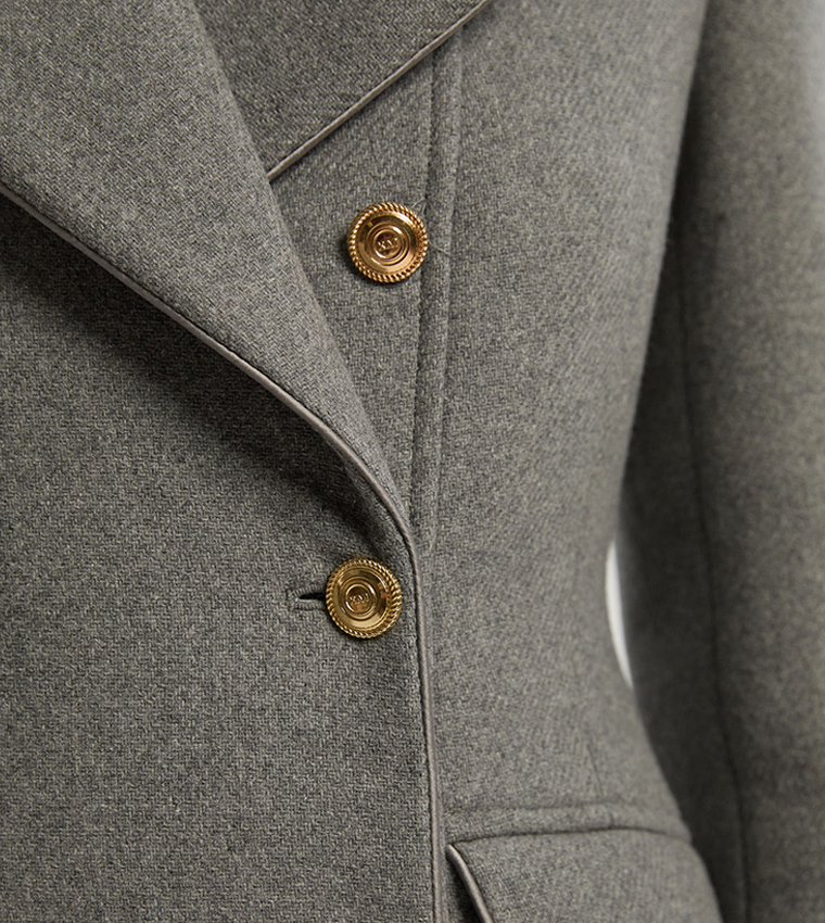 Double Breasted Military Tailored Wool Midi Coat