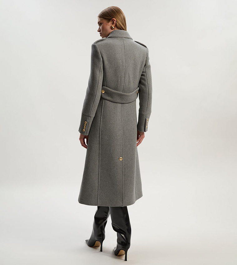 Double Breasted Military Tailored Wool Midi Coat