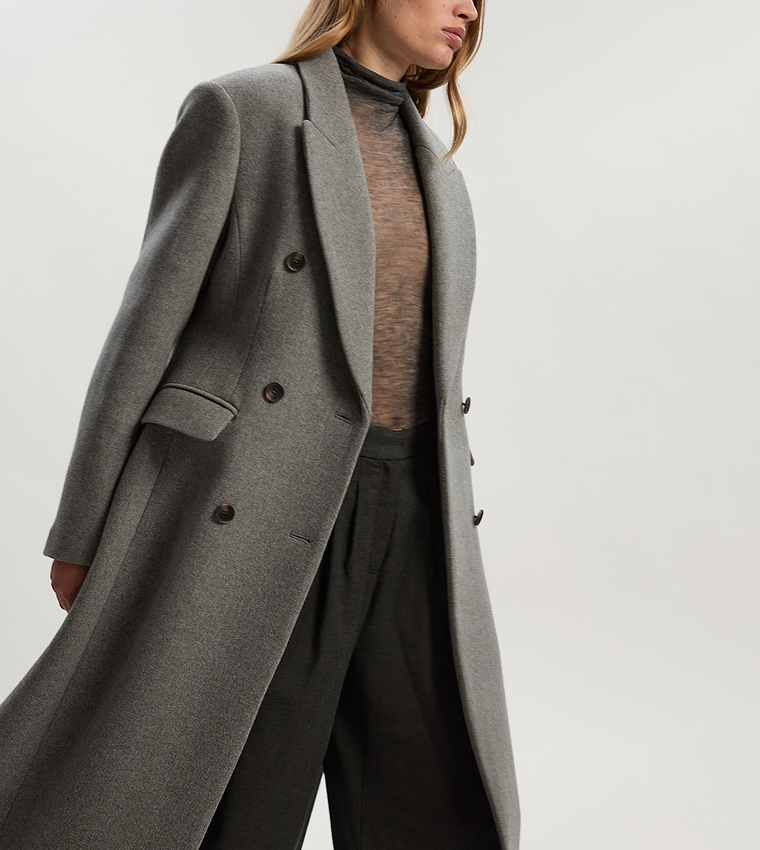 Double Breasted Tailored Wool Maxi Coat
