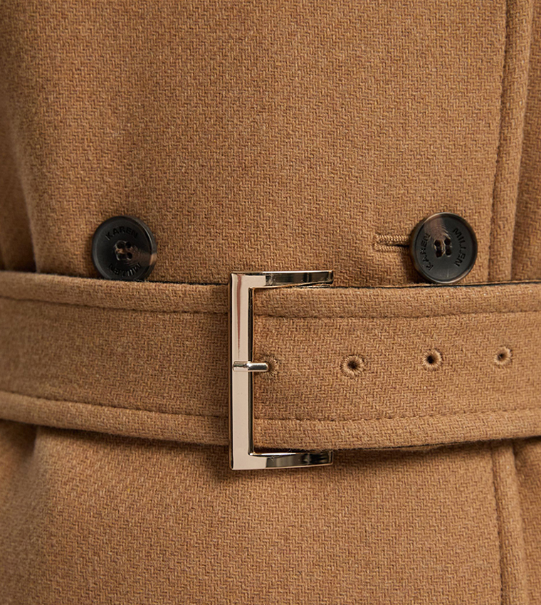 Wool PU Mix Tailored Belted Trench Maxi Coat