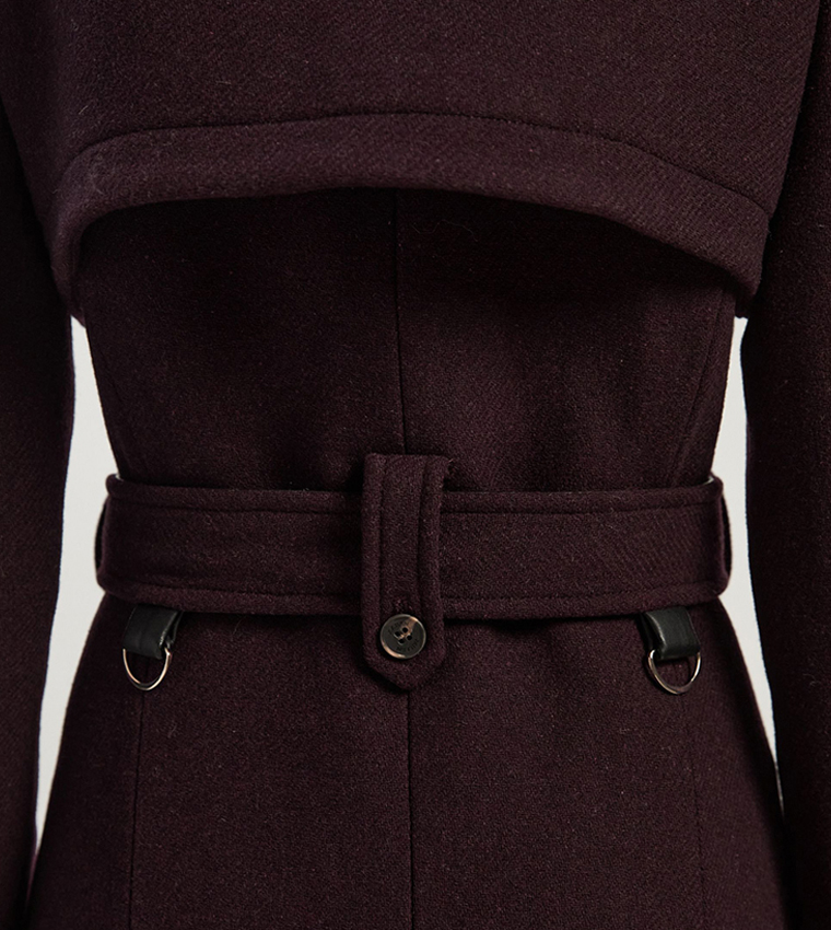 Wool PU Mix Tailored Belted Trench Maxi Coat