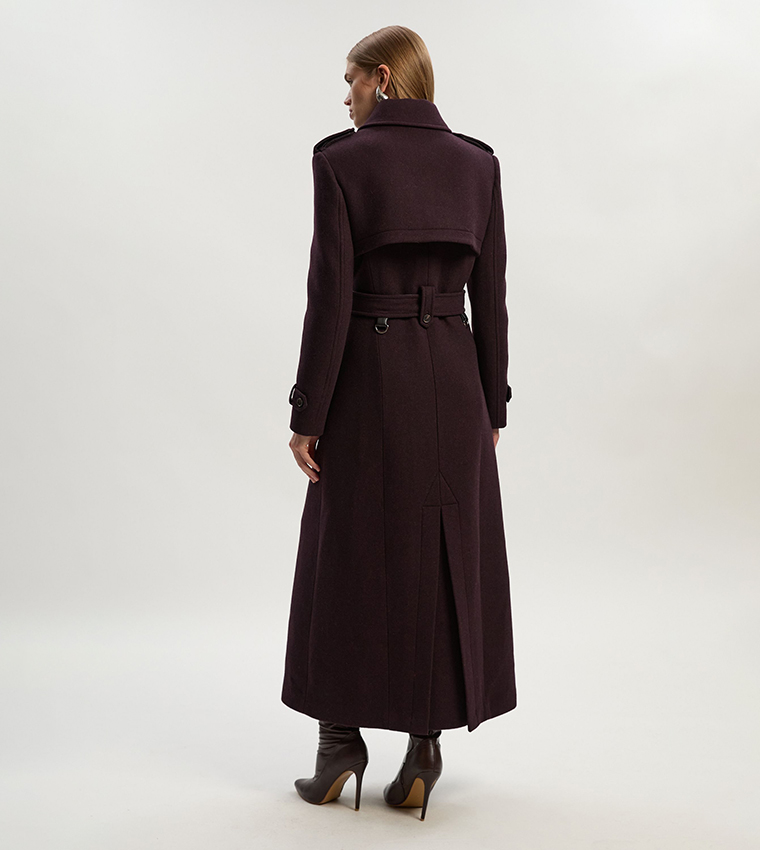 Wool PU Mix Tailored Belted Trench Maxi Coat