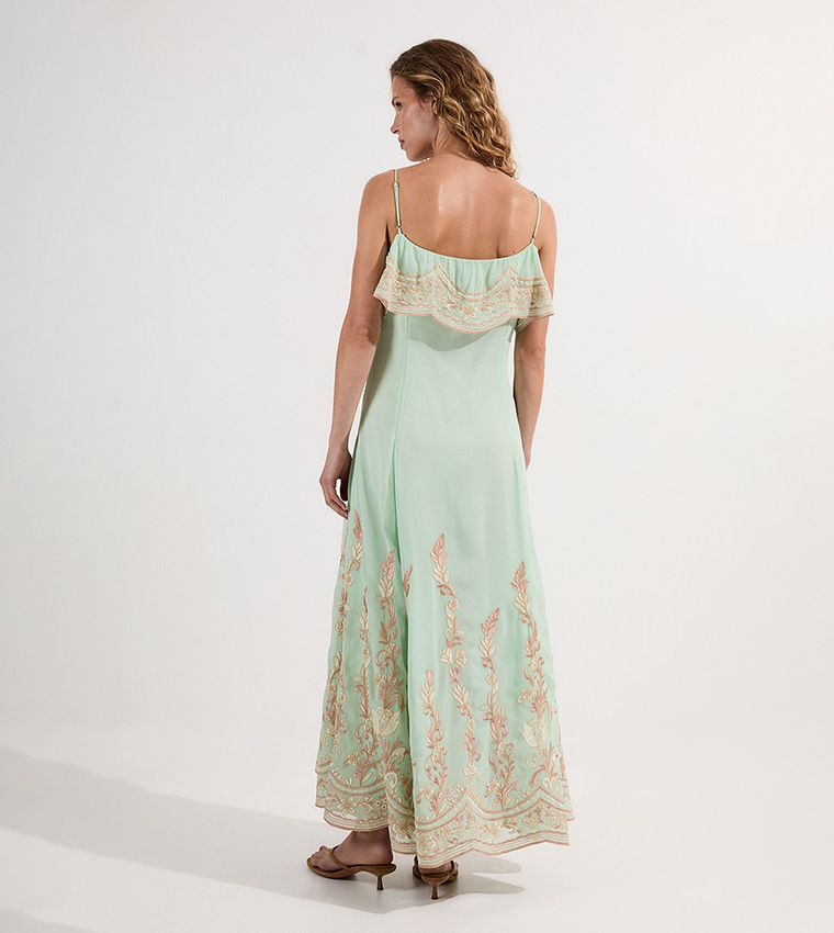Embroidered Strappy Midaxi Dress