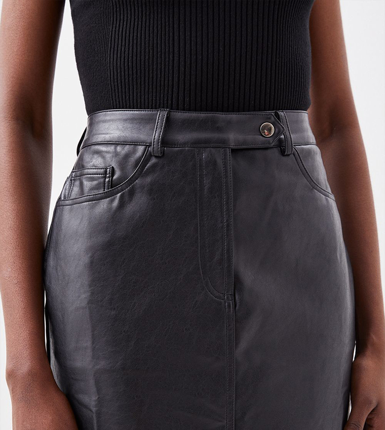 Faux Leather Pencil Midi Skirt
