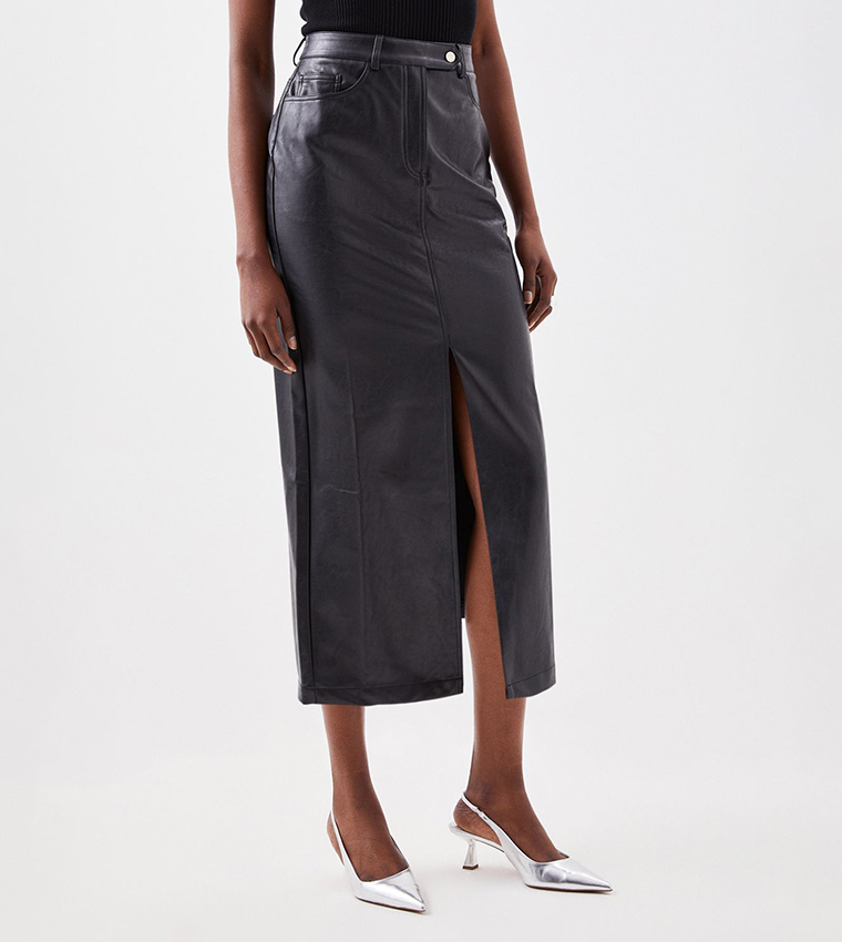 Faux Leather Pencil Midi Skirt