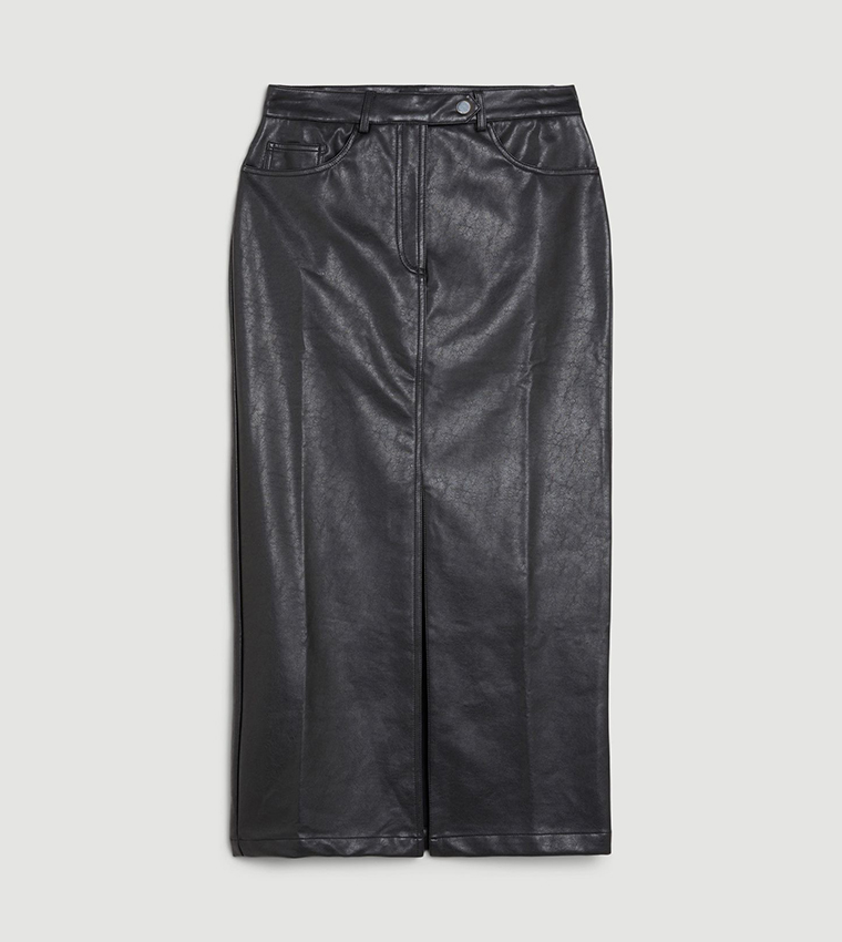 Faux Leather Pencil Midi Skirt
