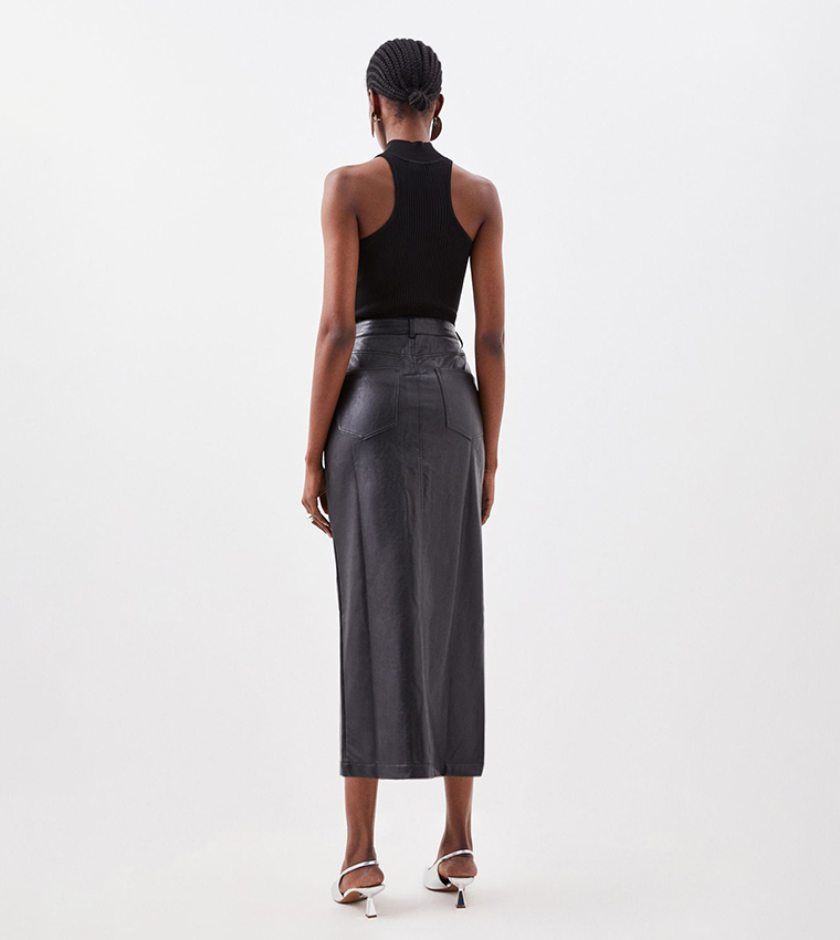 Faux Leather Pencil Midi Skirt